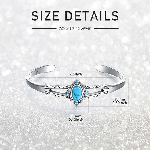 925 Sterling Silver Turquoise Bracelet for Women Adjustable Bangle Cuff Native American Jewelry Handmade Gift in Saudi Arabia