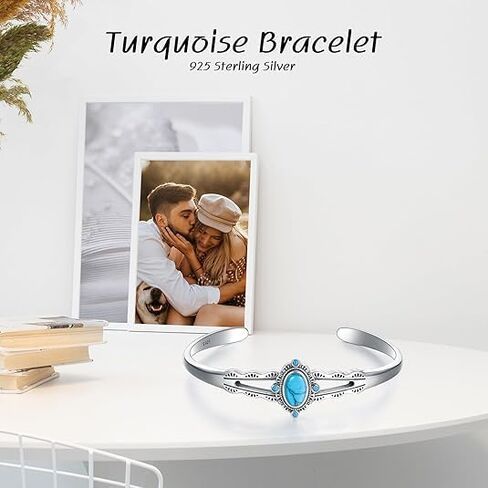 925 Sterling Silver Turquoise Bracelet for Women Adjustable Bangle Cuff Native American Jewelry Handmade Gift in Saudi Arabia
