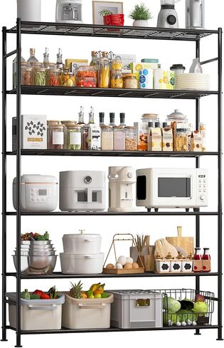 Sakugi Storage Shelves - 5 Tier Shelf Organizer, Heavy Duty Garage Shelving Unit with Leveling Feet, Stable Metal Shelves Organizer for Pantry, Kitchen and Closet, 33.0" W x 12.6" D x 72.0" H, Black in Saudi Arabia