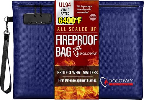 ROLOWAY Fireproof Document Bag (14.5 x 11.5 inch), 6400℉ Fireproof Money Bag with Zipper for Cash, Fire Safe Smell Proof Money Pouch with Lock (Pink) in Kuwait
