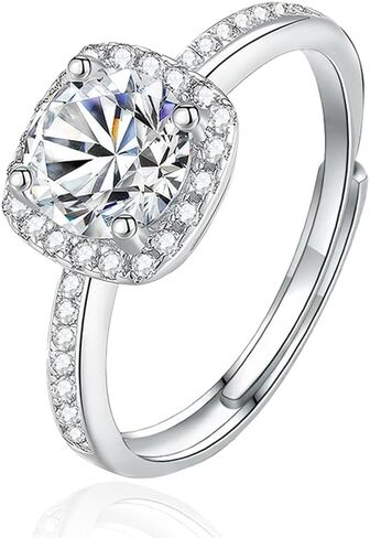 JOLINO Engagement Ring For Women,925 Sterling Silver Plated with Platinum,Adjustable Rings for Women,Silver Minimalist Open Finger Rings in Kuwait