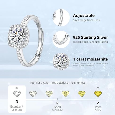 JOLINO Engagement Ring For Women,925 Sterling Silver Plated with Platinum,Adjustable Rings for Women,Silver Minimalist Open Finger Rings in Kuwait