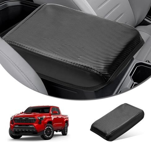 Center Console Cover Fit for 2024-2025 Toyota Tacoma Leather Armrest Console Cover Replacement for 2024 Tacoma Car Console Lid Cover Pad Protector for 2025 Tacoma (Black Carbon Brazed Leather) in Saudi Arabia