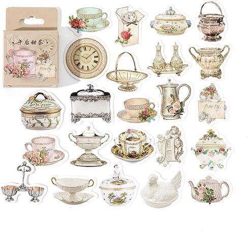 46Pcs Vintage Tea & Coffee Stickers Set-Self Decorative Labels for Journaling, Scrapbooking, Planner, DIY Crafts, Wrapping in Saudi Arabia