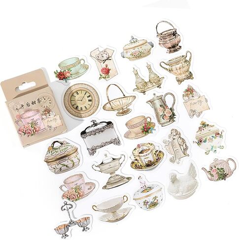 46Pcs Vintage Tea & Coffee Stickers Set-Self Decorative Labels for Journaling, Scrapbooking, Planner, DIY Crafts, Wrapping in Saudi Arabia