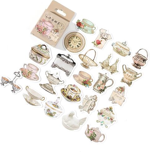 46Pcs Vintage Tea & Coffee Stickers Set-Self Decorative Labels for Journaling, Scrapbooking, Planner, DIY Crafts, Wrapping in Saudi Arabia
