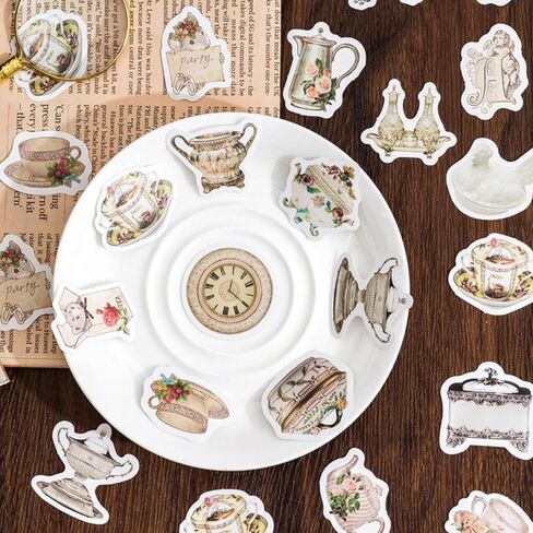 46Pcs Vintage Tea & Coffee Stickers Set-Self Decorative Labels for Journaling, Scrapbooking, Planner, DIY Crafts, Wrapping in Saudi Arabia