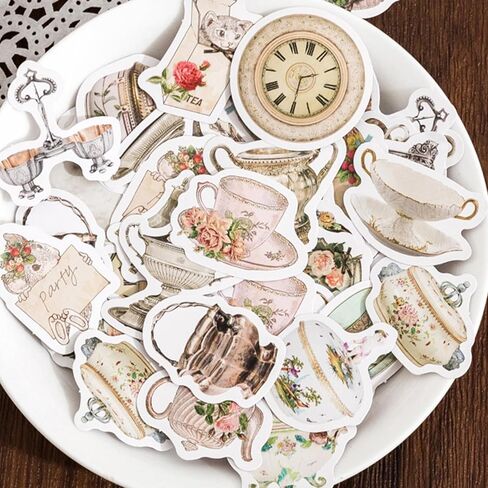 46Pcs Vintage Tea & Coffee Stickers Set-Self Decorative Labels for Journaling, Scrapbooking, Planner, DIY Crafts, Wrapping in Saudi Arabia