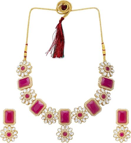 مجموعة مجوهرات Aheli Floral Kundan Necklace Earring التقليدية Bharatanatyam هدية للنساء in Saudi Arabia