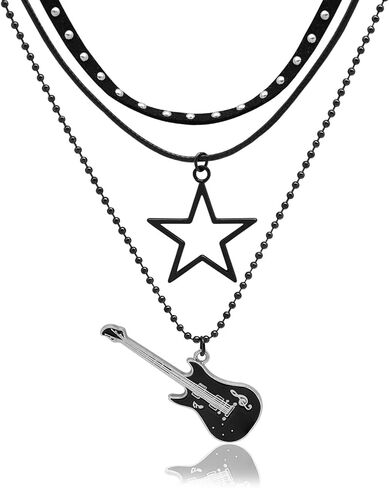 Layered Grunge Y2k Star Necklaces Set for Women Men Gothic Star Choker Necklace Punk Rock Roll Guitar Necklace Layered Grunge Accessories for Women Punk Rock Outfits Jewelry Gift in Kuwait