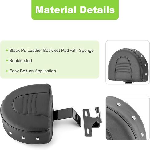 Mofun Driver Backrest Rider Back Rest Mount Kit PU Pad متوافق مع Harley Softail Heritage 1993-2006 مع مقاعد المخزون، أسود in Saudi Arabia