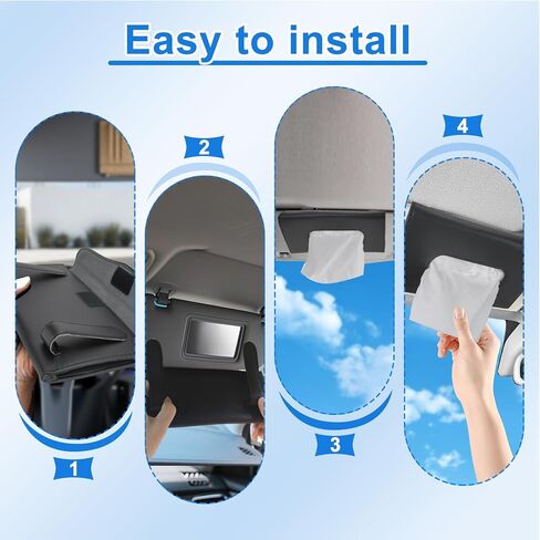 WRENYZK قطعتان من حامل مناديل السيارة، حافظة مناديل السيارة من جلد البولي يوريثان الفاخر، مشبك منشفة ورقية للتعليق، حامل صندوق مناديل مستطيل، حامل قناع السيارة للمركبة الواقية من الشمس، سهل الاستخدام (أسود) in Kuwait