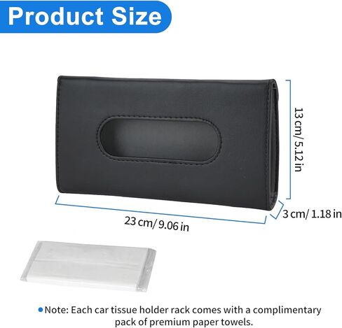 WRENYZK قطعتان من حامل مناديل السيارة، حافظة مناديل السيارة من جلد البولي يوريثان الفاخر، مشبك منشفة ورقية للتعليق، حامل صندوق مناديل مستطيل، حامل قناع السيارة للمركبة الواقية من الشمس، سهل الاستخدام (أسود) in Kuwait