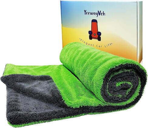 Extra Large Car Drying Towel, 1400 GSM High Absorbent Microfiber Drying Towel for Car with Plush Edgeless Design, Quick Dry Streak Free Car Wash Towels for Truck SUV, Green (28 x 36inches) in Kuwait
