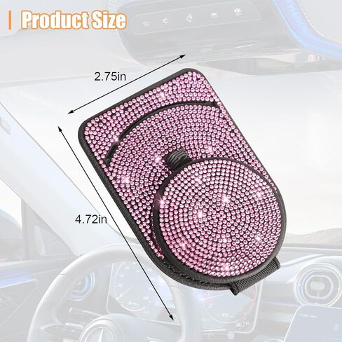 Bling Sunglasses Holder for Car Visor, Genuine Leather Crystal Rhinestone Vehicle Eyeglasses Clip Mount Hanger, Auto Ticket Card Origanizer for Women Girls, Universal Fit (Pink) in Saudi Arabia