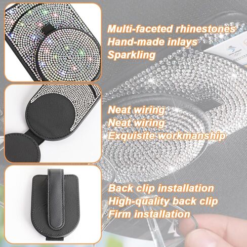 Bling Sunglasses Holder for Car Visor, Genuine Leather Crystal Rhinestone Vehicle Eyeglasses Clip Mount Hanger, Auto Ticket Card Origanizer for Women Girls, Universal Fit (Pink) in Saudi Arabia