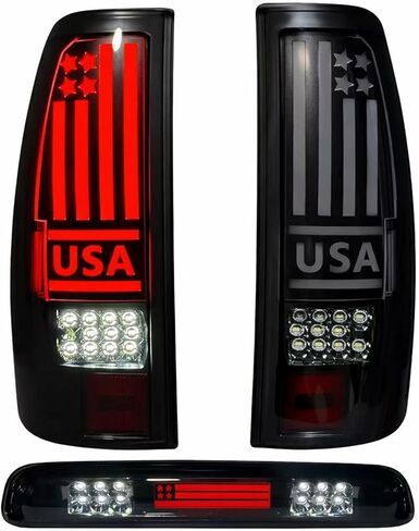 مصباح خلفي LED الكل في واحد + ضوء الفرامل الثالث لسيارة Chevy Silverado 1500 2500(1999-2002)، 1500HD 2500HD(2001-2002)، GMC Sierra 1500 2500(1999-2003)، 1500HD 2500HD(2001-2003) in Kuwait