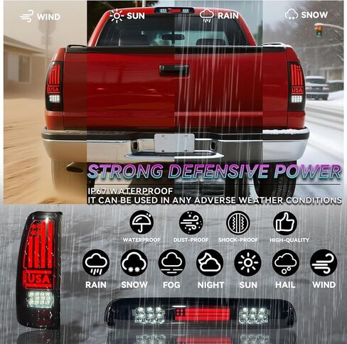 مصباح خلفي LED الكل في واحد + ضوء الفرامل الثالث لسيارة Chevy Silverado 1500 2500(1999-2002)، 1500HD 2500HD(2001-2002)، GMC Sierra 1500 2500(1999-2003)، 1500HD 2500HD(2001-2003) in Kuwait