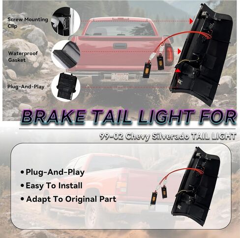 مصباح خلفي LED الكل في واحد + ضوء الفرامل الثالث لسيارة Chevy Silverado 1500 2500(1999-2002)، 1500HD 2500HD(2001-2002)، GMC Sierra 1500 2500(1999-2003)، 1500HD 2500HD(2001-2003) in Kuwait