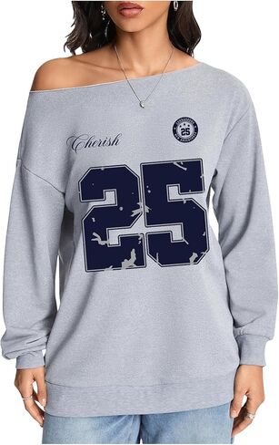 سويت شيرت SweatyRocks نسائي بدون أكتاف برسومات سلحفاة البحر وأكمام طويلة فضفاضة بلوفر علوي ملابس الشارع in Saudi Arabia