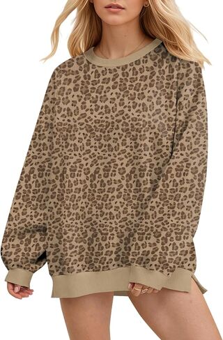 OLAPTA Women Leopard Sweatshirts Oversized Long Sleeve Cheetah Print Fleeced Pullover Tops Graphic Trendy Fall Clothes 2000s in Kuwait
