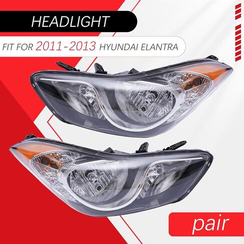 Headlights Assembly Compatible with 2011-2013 Hyundai Elantra w/Bulbs Halogen Headlamp(Left and Right Side) in Saudi Arabia