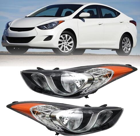 Headlights Assembly Compatible with 2011-2013 Hyundai Elantra w/Bulbs Halogen Headlamp(Left and Right Side) in Saudi Arabia