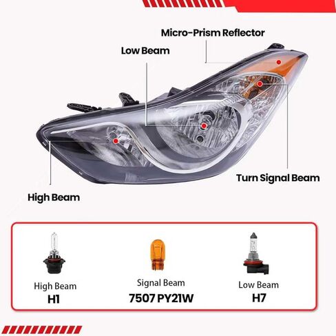 Headlights Assembly Compatible with 2011-2013 Hyundai Elantra w/Bulbs Halogen Headlamp(Left and Right Side) in Saudi Arabia