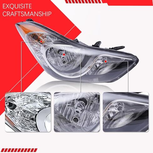 Headlights Assembly Compatible with 2011-2013 Hyundai Elantra w/Bulbs Halogen Headlamp(Left and Right Side) in Saudi Arabia