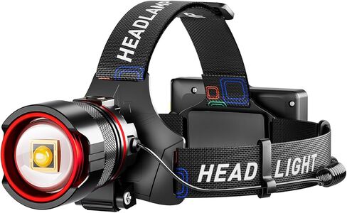 مصباح أمامي قابل لإعادة الشحن بقوة 900000 لومن عالي السطوع، مصباح رأس LED فائق السطوع مع مستشعر للحركة، 5 أوضاع، IPX7 مقاوم للماء، قابل للتعديل 90 درجة، مصباح أمامي قابل للتكبير للتخييم في الهواء الطلق وركوب الدراجات والجري in Kuwait