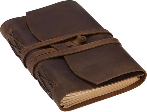 Leather Journal Notebook Genuine Leather Bound Journal Cover for Writing 300 Handmade Kraft Lined Pages Vintage Journal Daily Notepad for Men Women Travel, Brown (7''x5'') in Kuwait