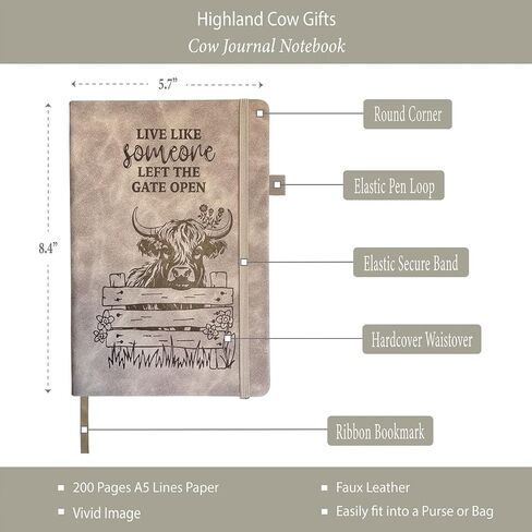 Highland Cow Gifts Women, Live Like Someone Left the Gate Open Cow Journal 200 Pages Notebook A5 Lined with Pen and Keychain, Motivational Highland Cow Gifts for Cow Lovers Birthday Christmas in Saudi Arabia