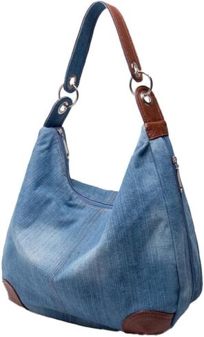 Denim Handbags for Women Jean Purse with Multiple Pockets Denim Blue Pocketbooks Tote Hobos Crossbody Bags in Saudi Arabia