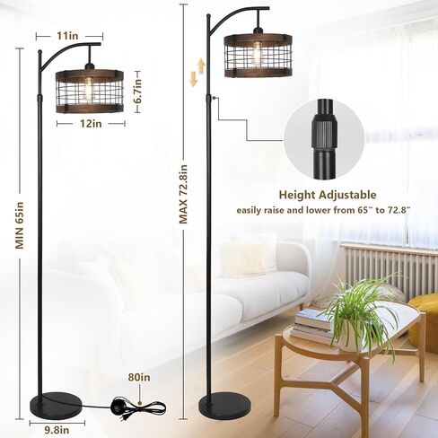 مصباح أرضي مقوس مع لمبة LED عن بعد وخافتة للضوء، مصابيح أرضية خشبية عتيقة لغرفة المعيشة، مصباح قائم أسود صناعي مع 3 درجات حرارة ألوان، مصباح طويل ريفي للمزرعة لزاوية مكتب غرفة النوم in Kuwait