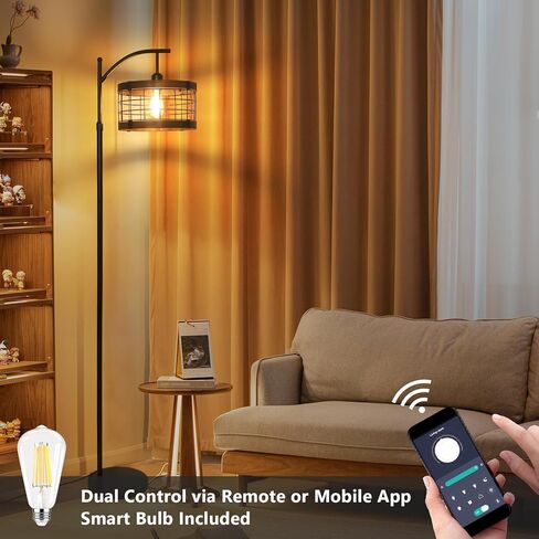مصباح أرضي مقوس مع لمبة LED عن بعد وخافتة للضوء، مصابيح أرضية خشبية عتيقة لغرفة المعيشة، مصباح قائم أسود صناعي مع 3 درجات حرارة ألوان، مصباح طويل ريفي للمزرعة لزاوية مكتب غرفة النوم in Kuwait