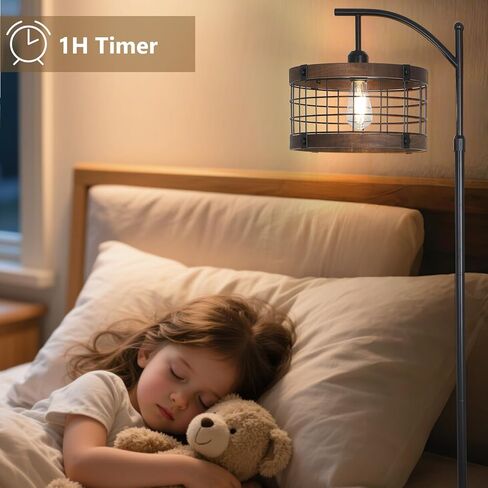 مصباح أرضي مقوس مع لمبة LED عن بعد وخافتة للضوء، مصابيح أرضية خشبية عتيقة لغرفة المعيشة، مصباح قائم أسود صناعي مع 3 درجات حرارة ألوان، مصباح طويل ريفي للمزرعة لزاوية مكتب غرفة النوم in Kuwait