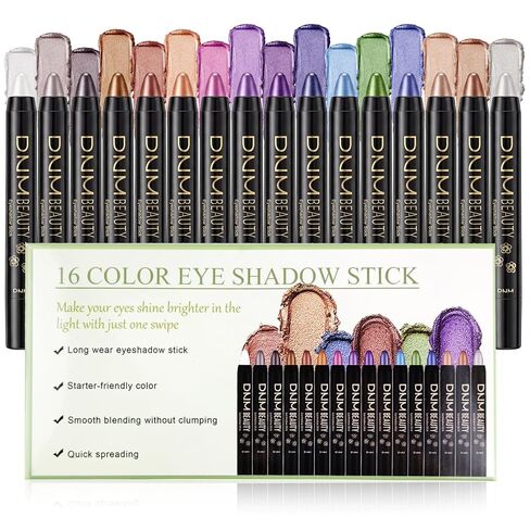 16 Colors Eyeshadow Shimmer Stick, Highlighter Eye Shadow Stick Set, Colorful Eyeshadow Pencil Crayon Creamy, Waterproof Pearly Sparkle Glitter Cream Stick Pen EyeLiner Makeup for Women in Kuwait