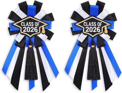 2 Pcs Graduation Badge Pin Class of 2026 Button Pin Embroidery Graduation Brooch Button with Tassels Blue Grad Badge Ribbon Handmade for Adult School Congrat 2026 Grad Party in Saudi Arabia