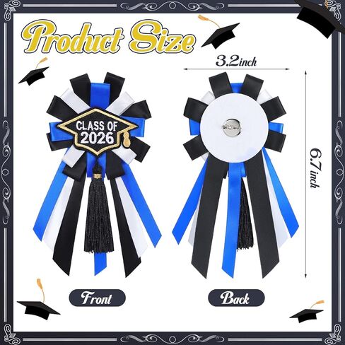 2 Pcs Graduation Badge Pin Class of 2026 Button Pin Embroidery Graduation Brooch Button with Tassels Blue Grad Badge Ribbon Handmade for Adult School Congrat 2026 Grad Party in Saudi Arabia