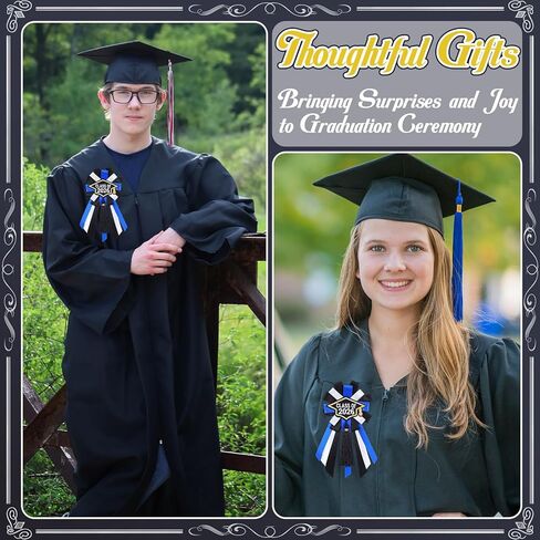 2 Pcs Graduation Badge Pin Class of 2026 Button Pin Embroidery Graduation Brooch Button with Tassels Blue Grad Badge Ribbon Handmade for Adult School Congrat 2026 Grad Party in Saudi Arabia