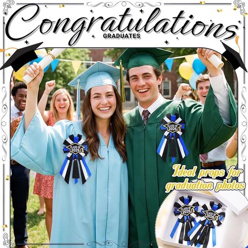 2 Pcs Graduation Badge Pin Class of 2026 Button Pin Embroidery Graduation Brooch Button with Tassels Blue Grad Badge Ribbon Handmade for Adult School Congrat 2026 Grad Party in Saudi Arabia