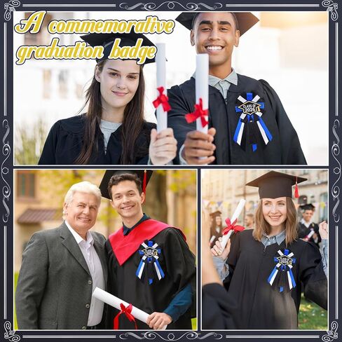 2 Pcs Graduation Badge Pin Class of 2026 Button Pin Embroidery Graduation Brooch Button with Tassels Blue Grad Badge Ribbon Handmade for Adult School Congrat 2026 Grad Party in Saudi Arabia