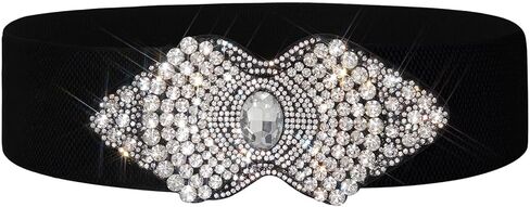 Black Stretch Belt Rhinestone Flower Wide Women Belts Crystal Fashion Waist Belt for Dress in Saudi Arabia