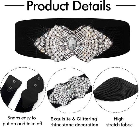 Black Stretch Belt Rhinestone Flower Wide Women Belts Crystal Fashion Waist Belt for Dress in Kuwait
