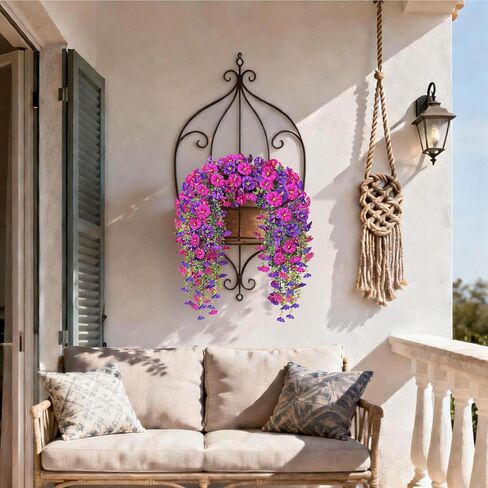Artificial Hanging Flowers for Outdoors, 2 PCS 300 Blooms UV Resistant Morning Glory Faux Silk Vines, No-Odor Realistic Fake Plants for Garden Planter Porch Patio Decoration, Fuchsia & LightPurple in Saudi Arabia
