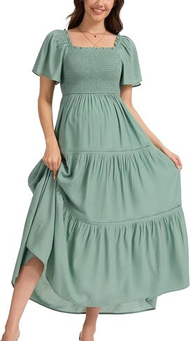 Women's Summer Ruffle Short Sleeve Maternity Maxi Dress Flowy Tiered A Line Photoshoot Baby Shower Dress in Saudi Arabia