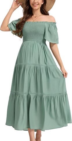 Women's Summer Ruffle Short Sleeve Maternity Maxi Dress Flowy Tiered A Line Photoshoot Baby Shower Dress in Saudi Arabia