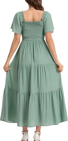 Women's Summer Ruffle Short Sleeve Maternity Maxi Dress Flowy Tiered A Line Photoshoot Baby Shower Dress in Saudi Arabia