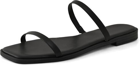Shoe'N Tale Strappy Flat Sandals for Women Slip On Square Open Toe Slides Sandals in Saudi Arabia