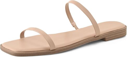 Shoe'N Tale Strappy Flat Sandals for Women Slip On Square Open Toe Slides Sandals in Saudi Arabia